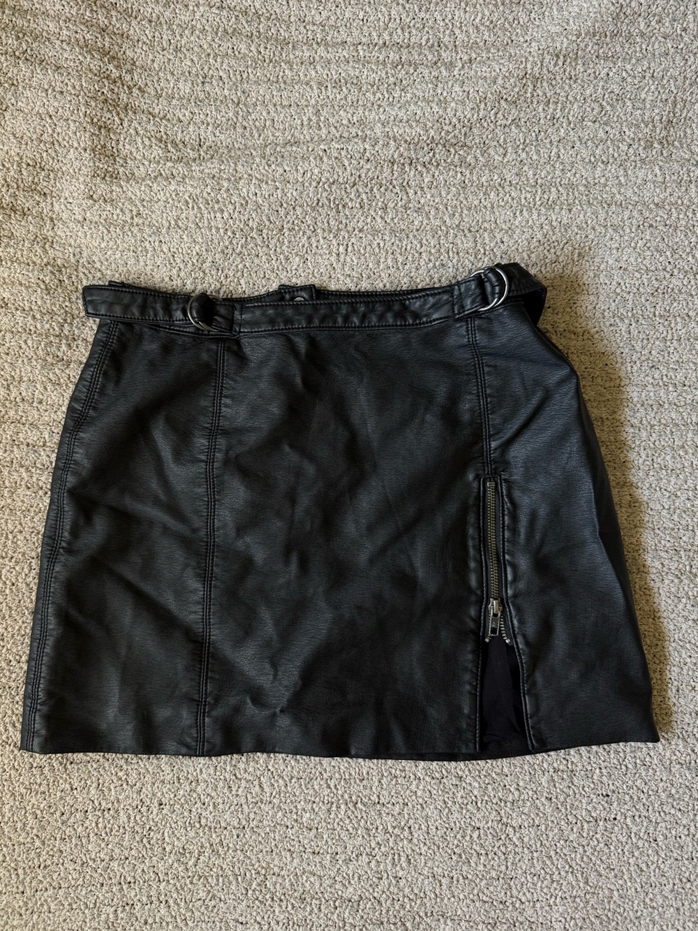 Free People Black Faux Leather Mini Skirt with Side Zipper